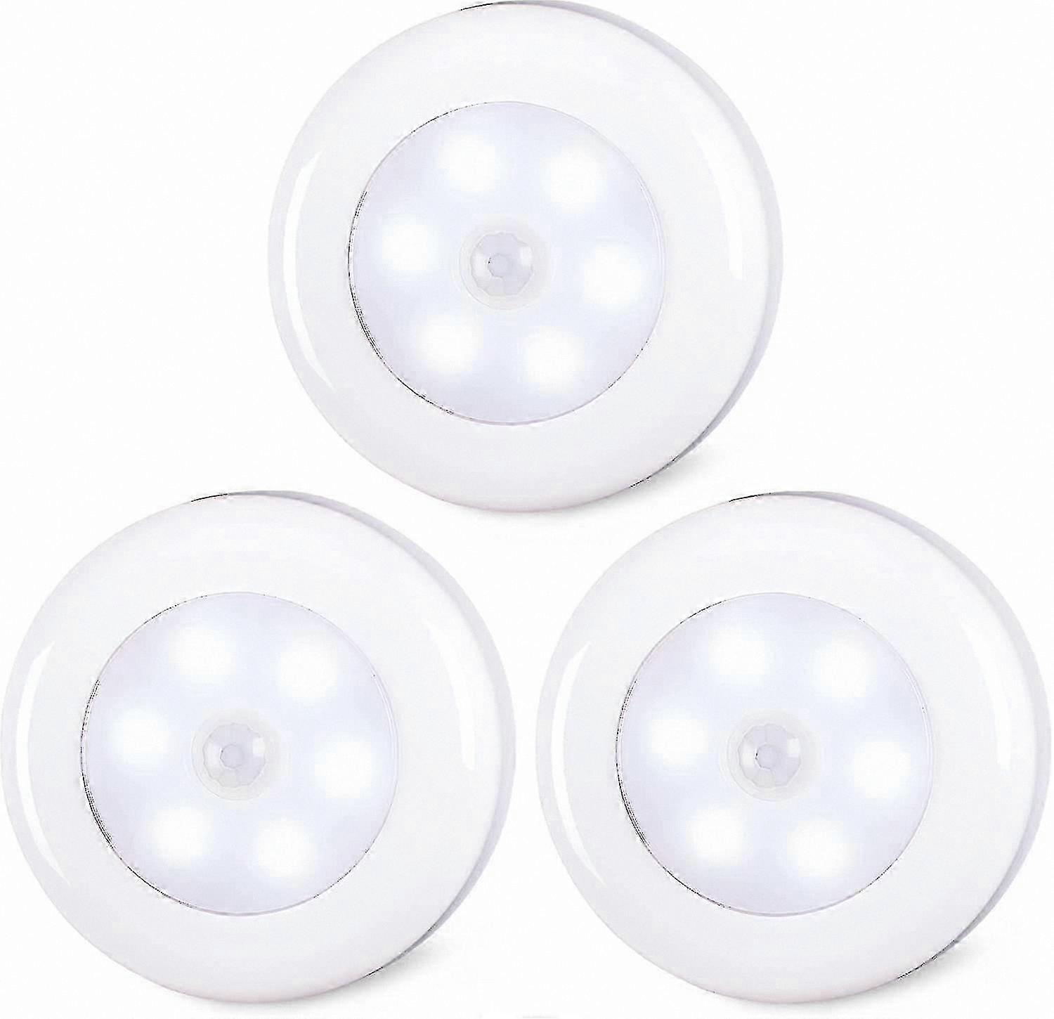 Cool White Motion Sensor LED Puck Lights, 3-Pack Battery Operated, Stick Anywhere for Hallway and Stairs Lighting
