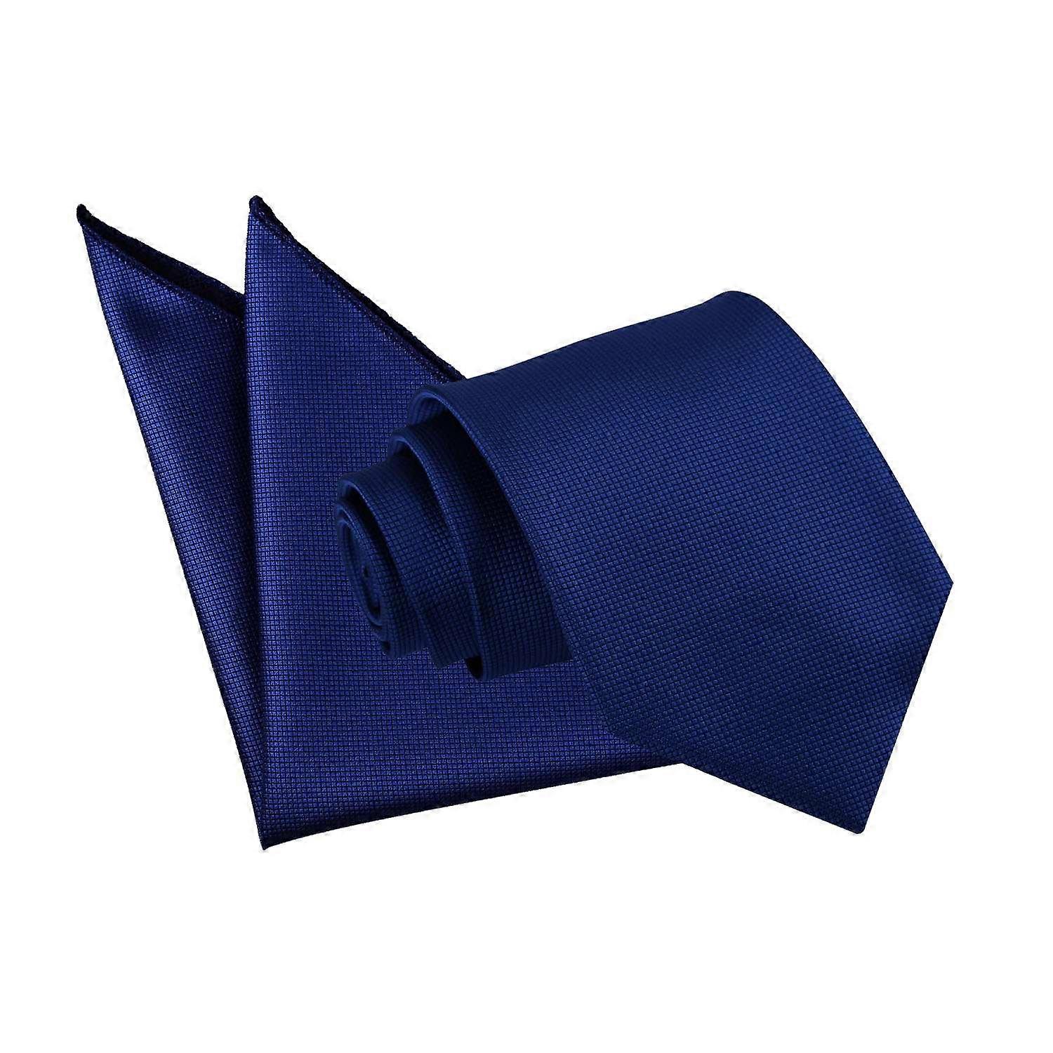 Royal Blue Solid Check Tie and Pocket Square Set