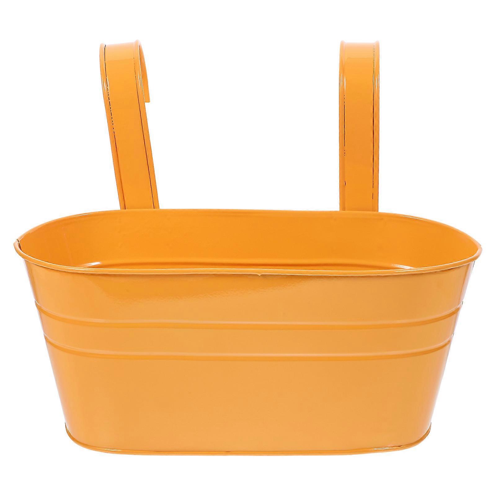 Double Hooks Planter Hanging Flower Pot Iron Barrel for School Handcraft Work Orange Wall Mounted 1Pc