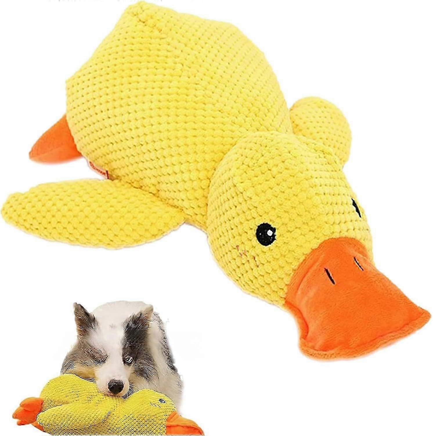 Calming Quack Duck Toys for Dogs Boredom, Stress Relief, Soft Stuffed Plush Toy with Squeaker for Small to Medium Gentle Dogs Company, Bright Yellow