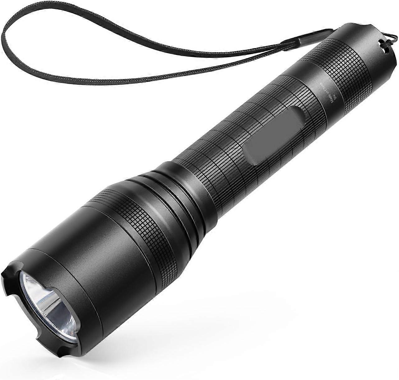 Rechargeable LED Flashlight, IPX5 Water-Resistant, Zoomable, 5 Light Modes(Black)