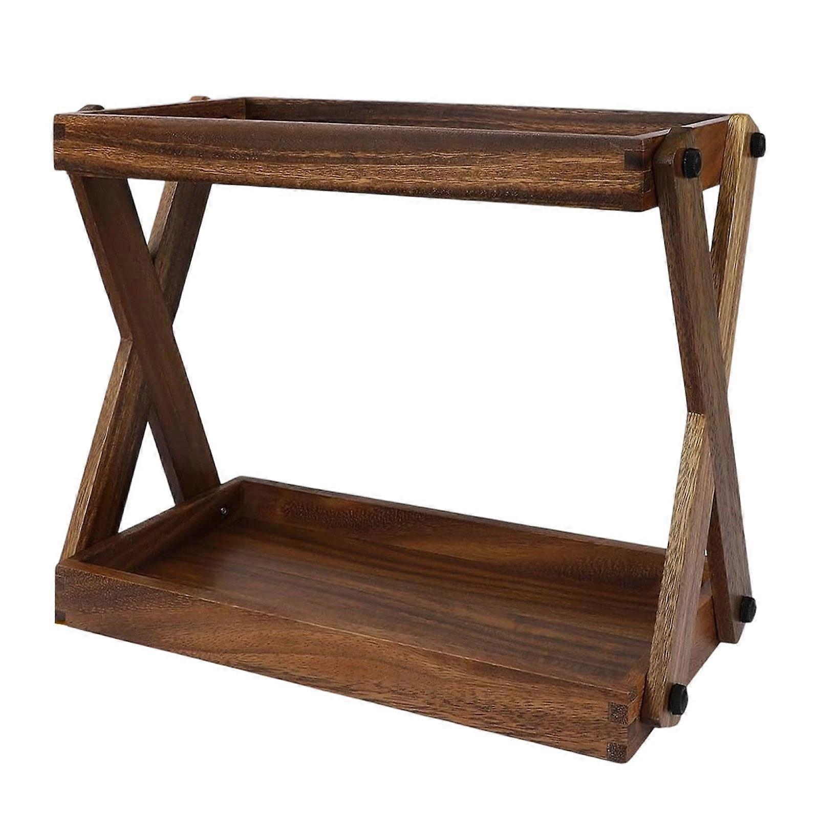 Wood Countertop Shelf Retro Rustic Wooden Shelf for Counter Bedroom Kitchen