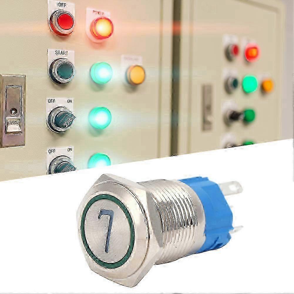 2PCS 5 Pin Stainless Steel Push Button Switch 16mm Self Reset Switch With Light & Number 7(220VAC Green) 2025