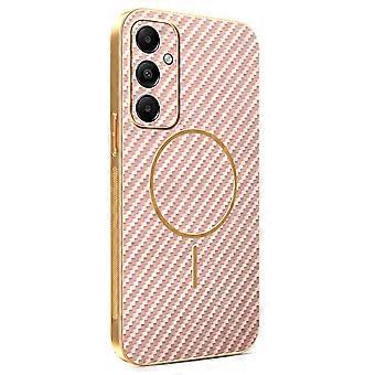 TKdaddy För Samsung Galaxy A05s 4G Telefonfodral Kolfiber Texturerad Elektropläterad TPU Bakstycke Rosa