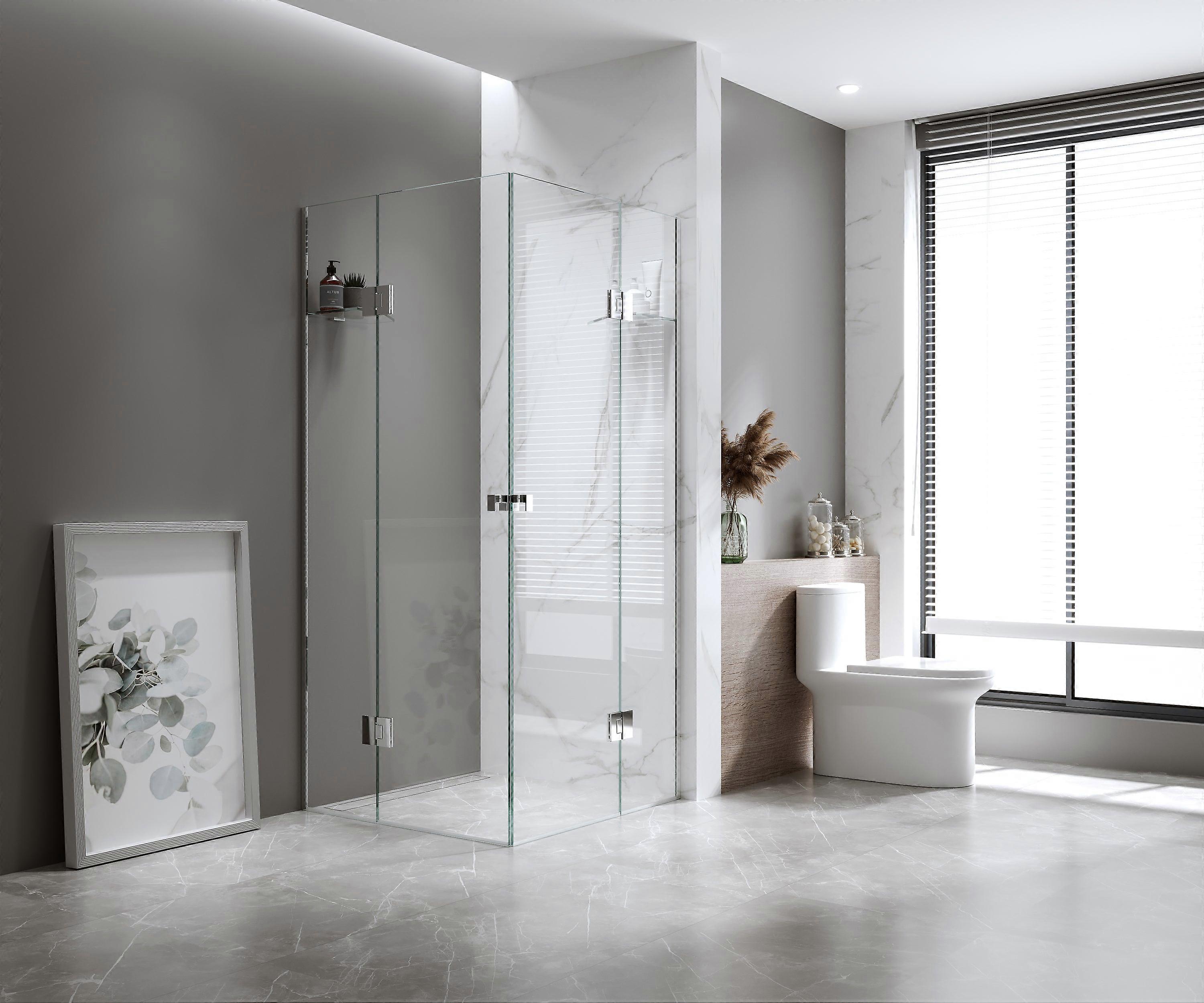 110X110cm Double Door Corner Shower Screen With Channels And Brass Hinges Chrome Shower Enclosures