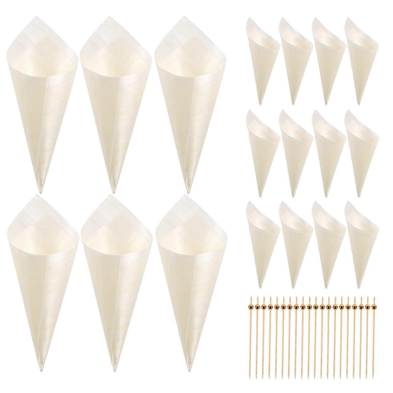 1 Set Disposable Wood Cones And Appetizers Sticks Set Ice Cream Cone For Parties
