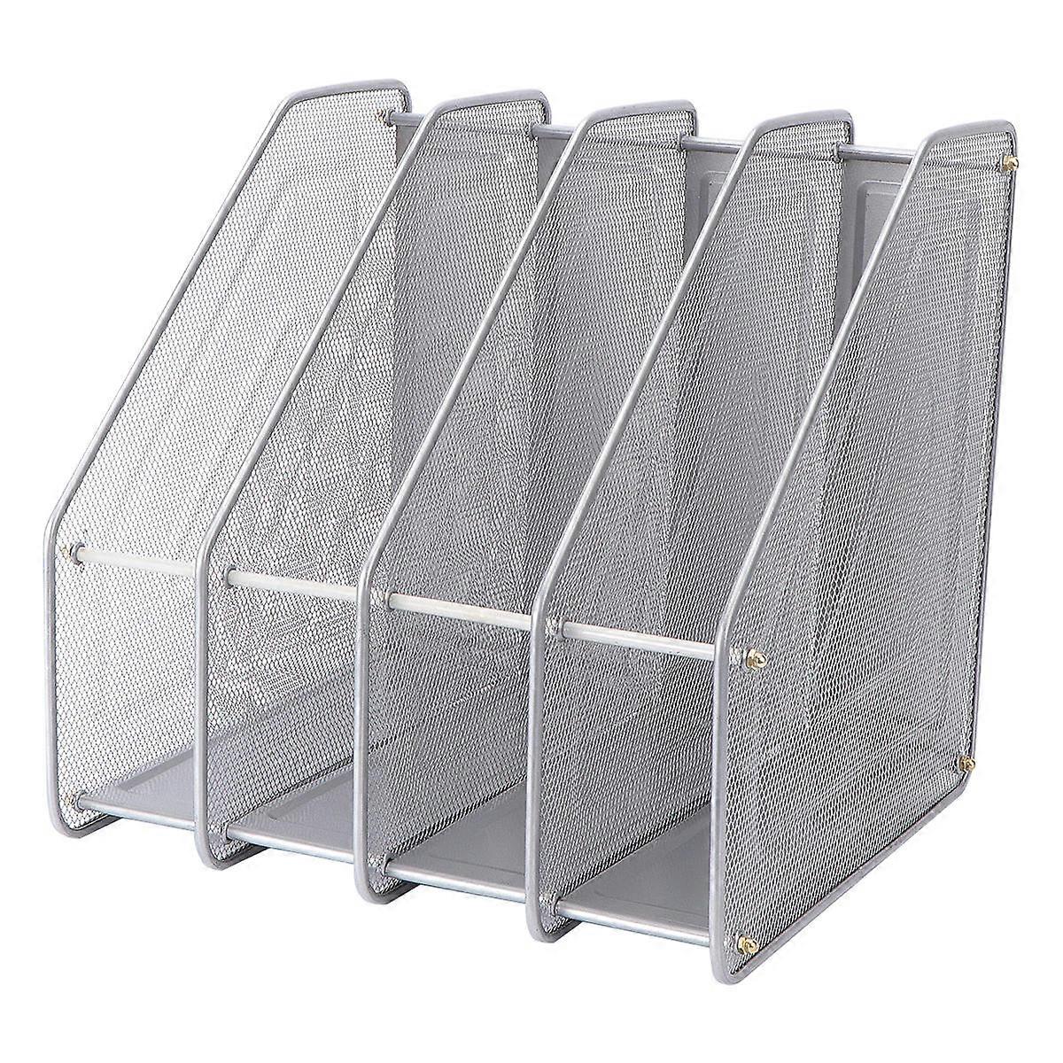 Document Organizer 4 Compartment Mesh Metal Folder Organizer Silver