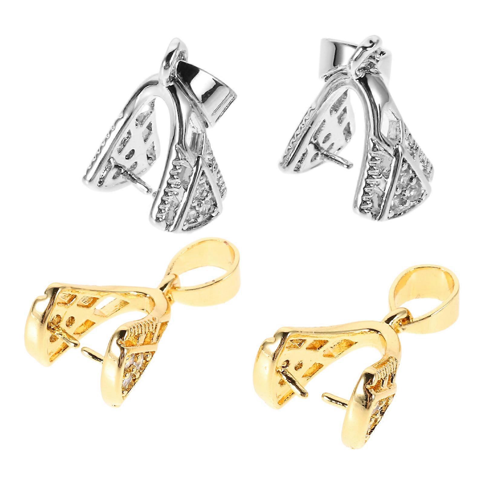 Pinch Bail Clasp 4Pcs Copper DIY Jewelry Making Pendant Connectors with Zircon Inlay