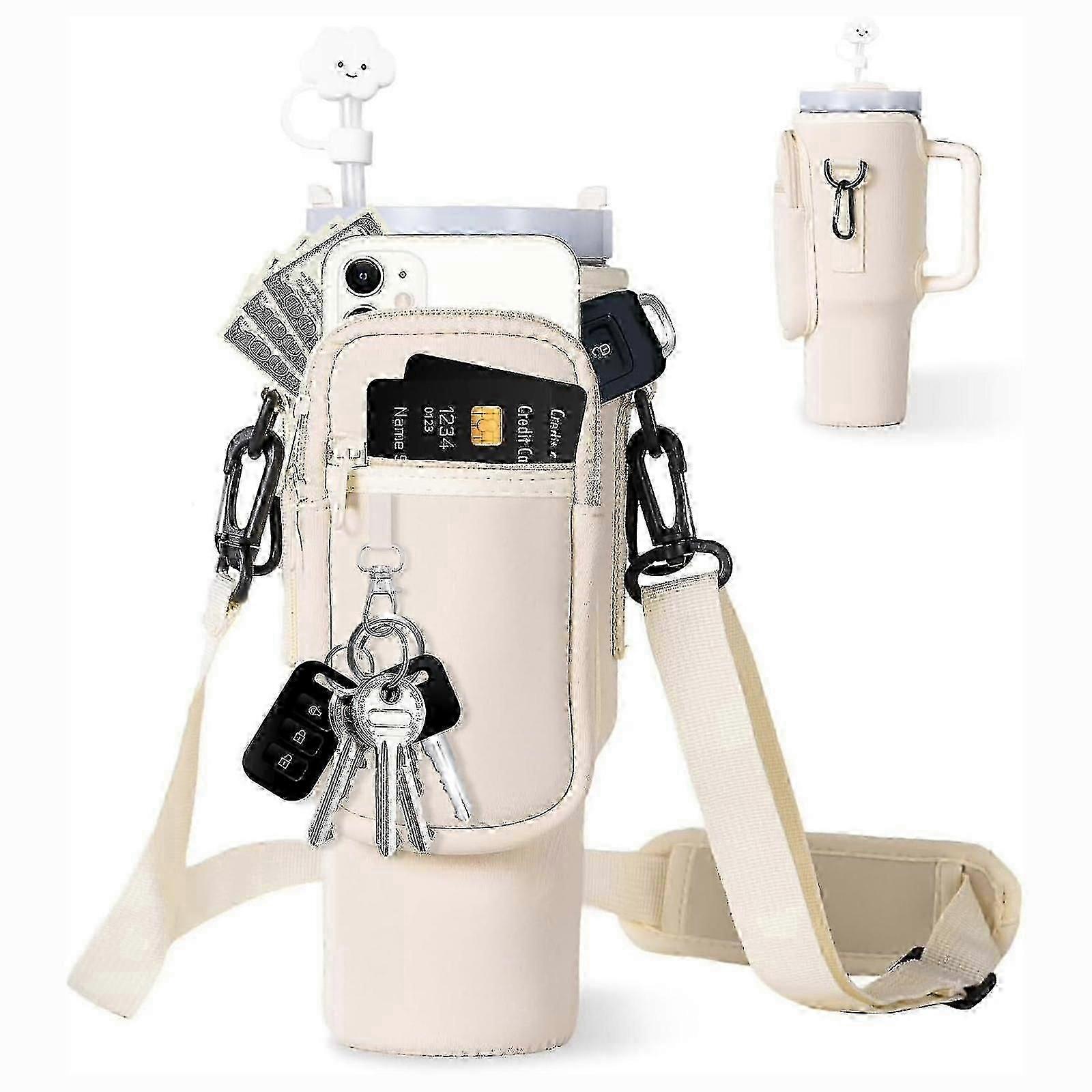 Stanley Cup 40 Oz Water Bottle Tote with Cell Phone Pocket Adjustable Strap and Straw Lid -GS