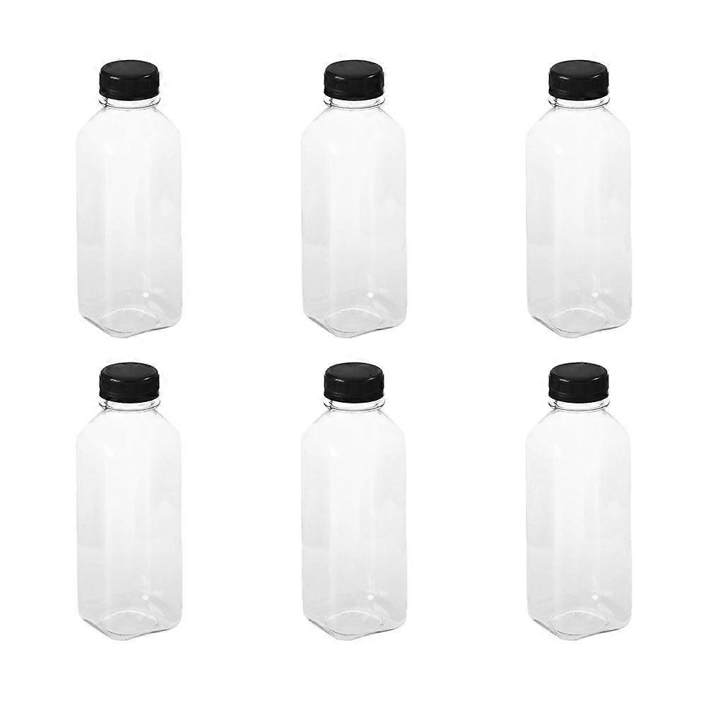6PCS Transparent PET Bottles Plastic Empty Storage Containers with Lids for Beverage Drink Bottle Juice Bottle Jar (Black Caps)