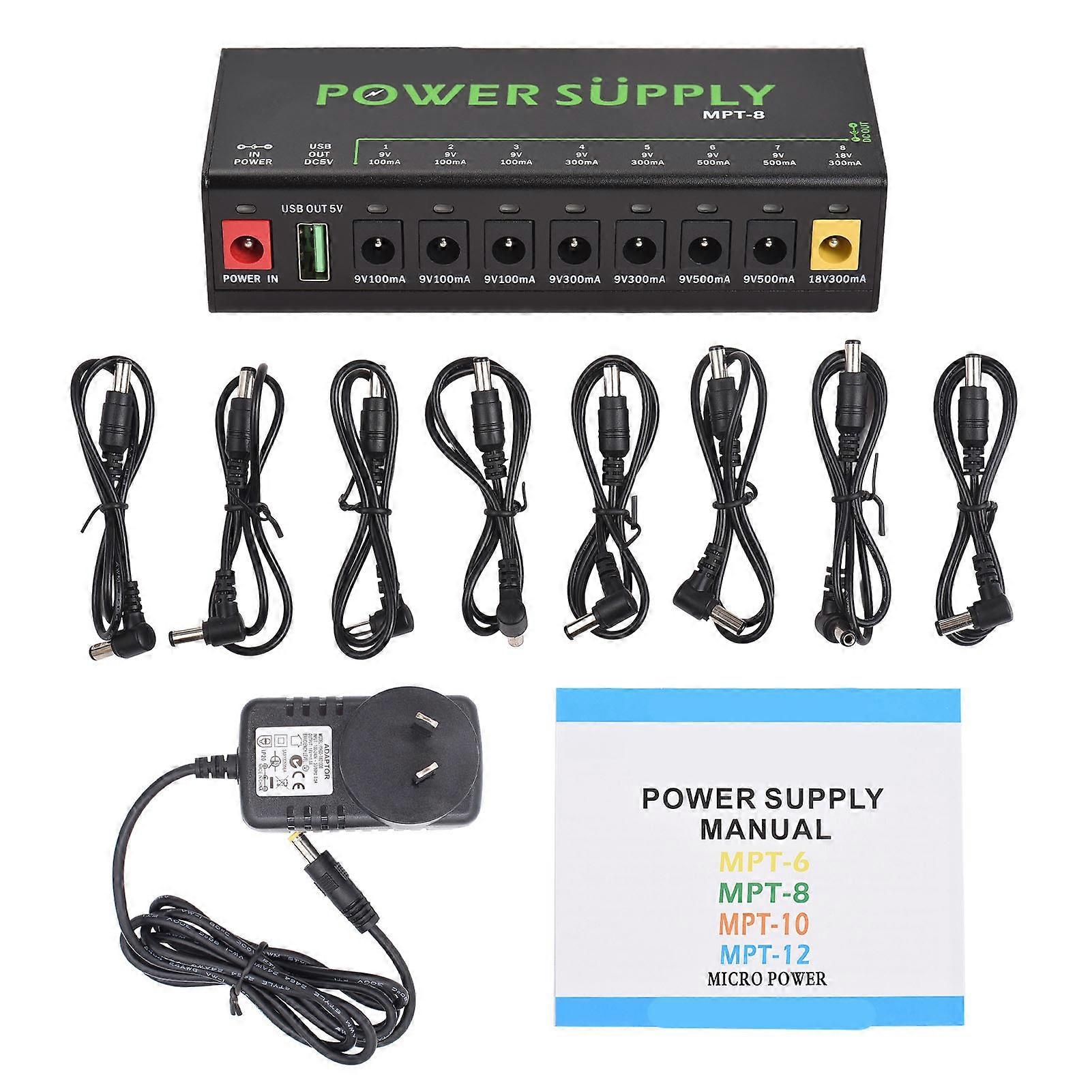 8-Channel Guitar Pedal Power Supply with Independent Short Circuit Protection LED Power Indicator for Effect Pedals and Portable Devices
