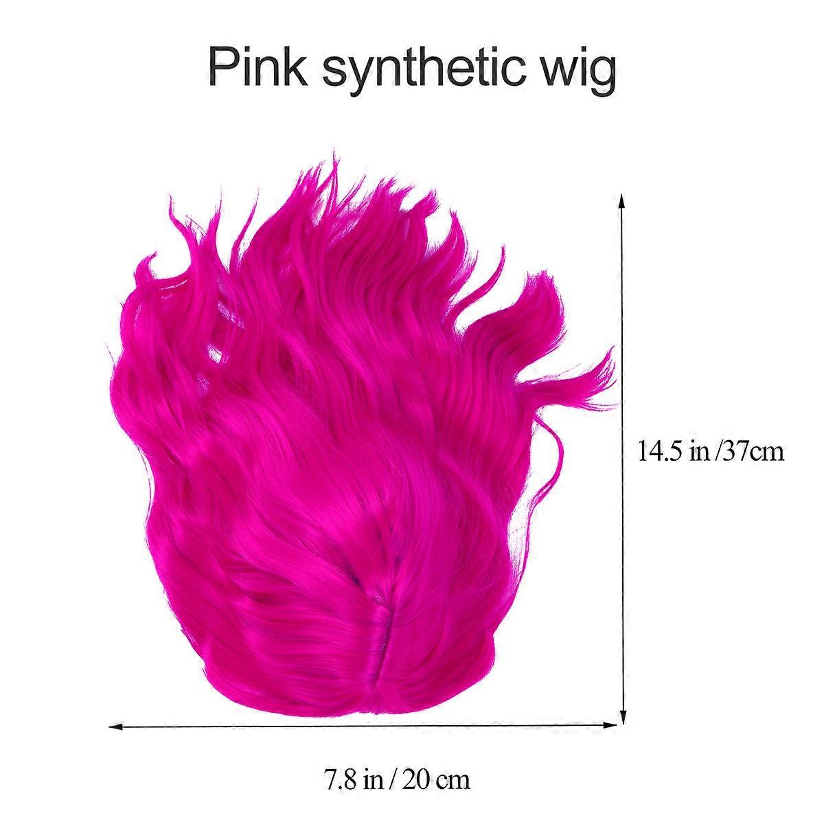 Cosplay Wig Synthetic Hair Girl Short Wavy Wig with Bangs 2Pcs Pink