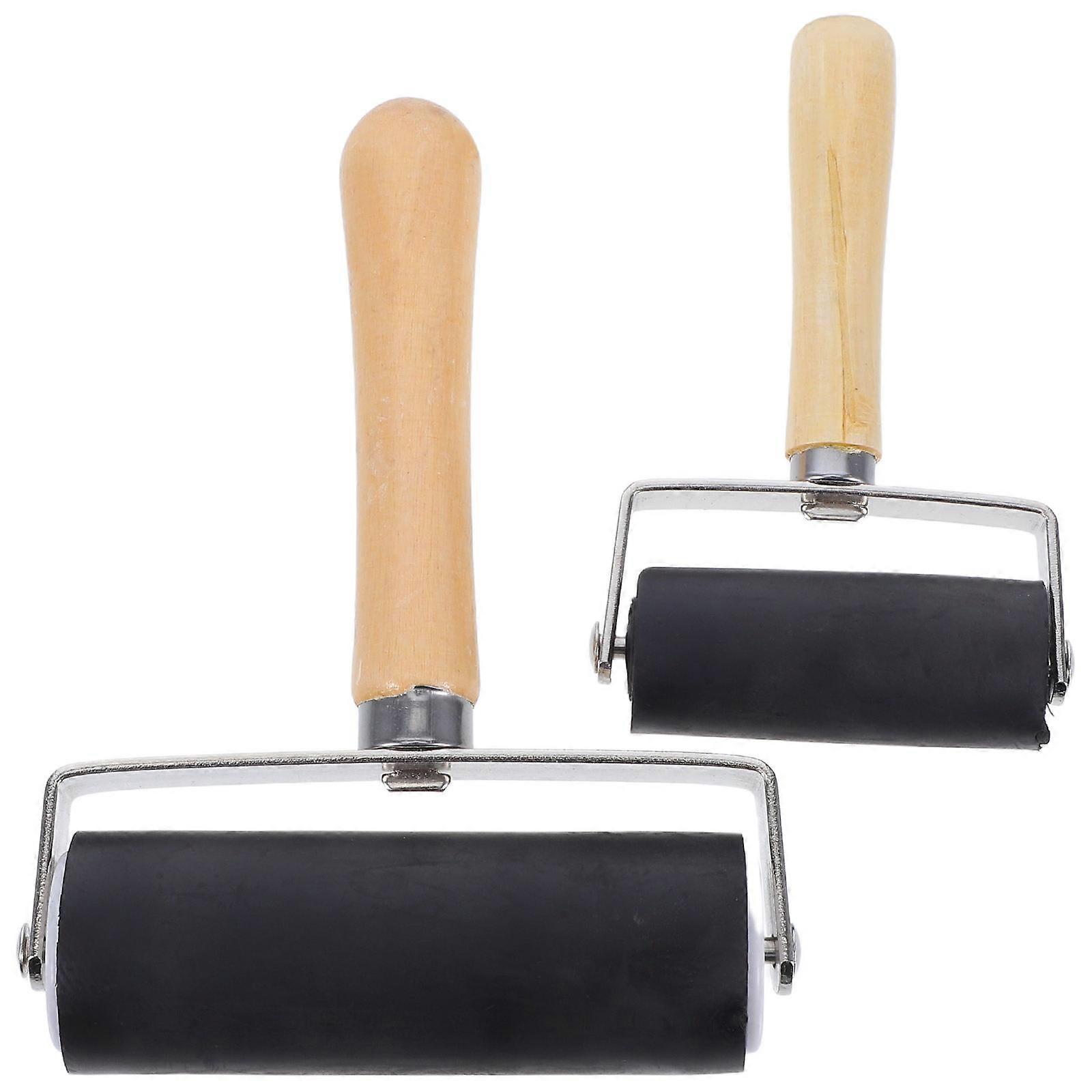 Printmaking Roller Set with Wooden Handle for Ink Application 6Pcs