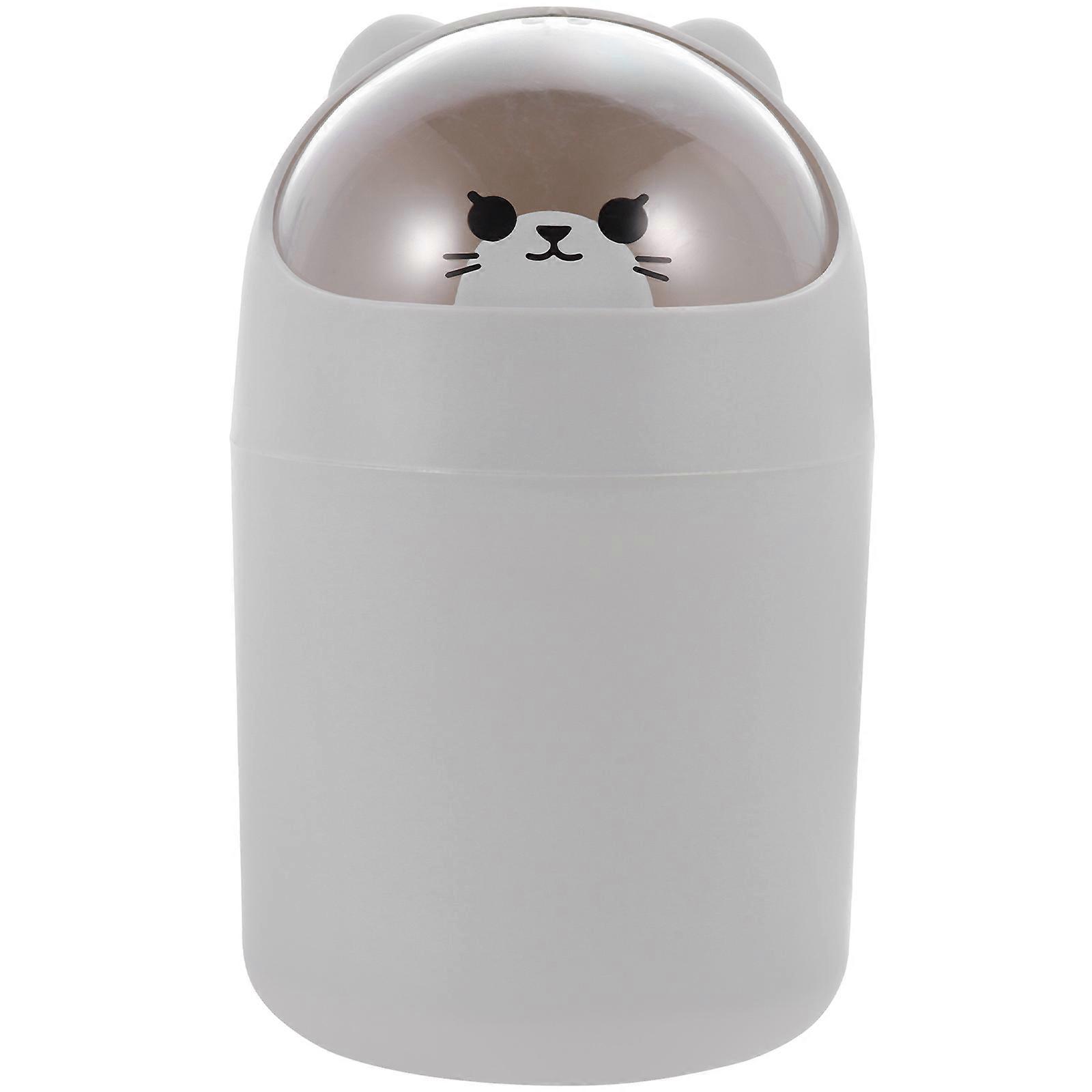 Cute Mini Trash Can For Bedroom Storage Odor Reduction In Grey Lidded Plastic 1Set