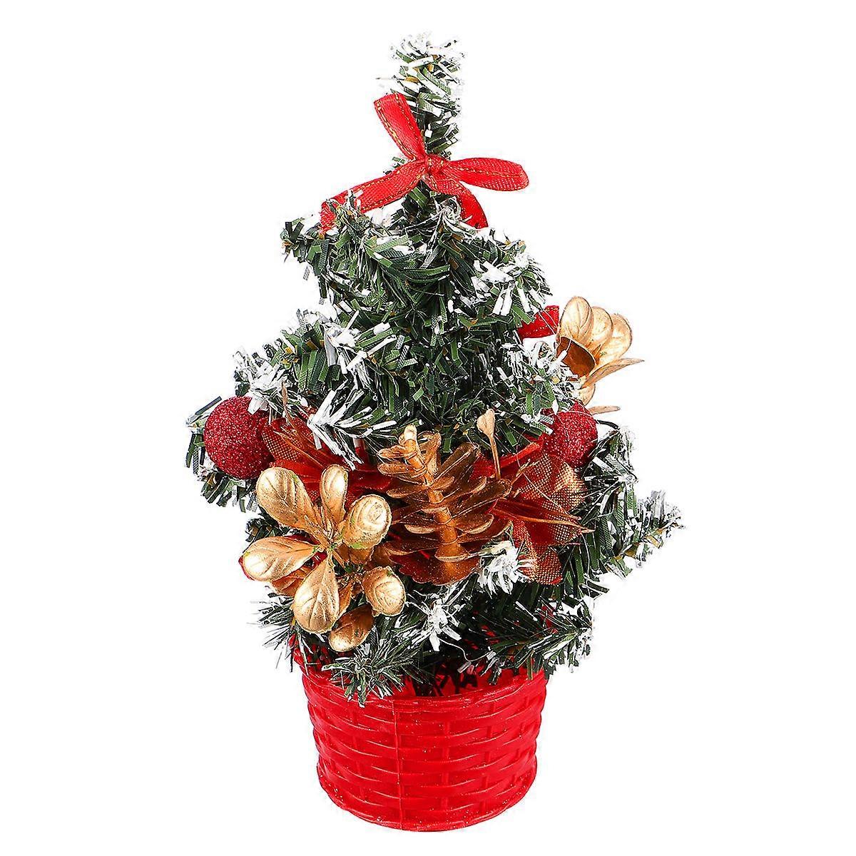 Christmas Tree Decor Artificial Mini Tree for Decoration 2Pcs Red Desktop