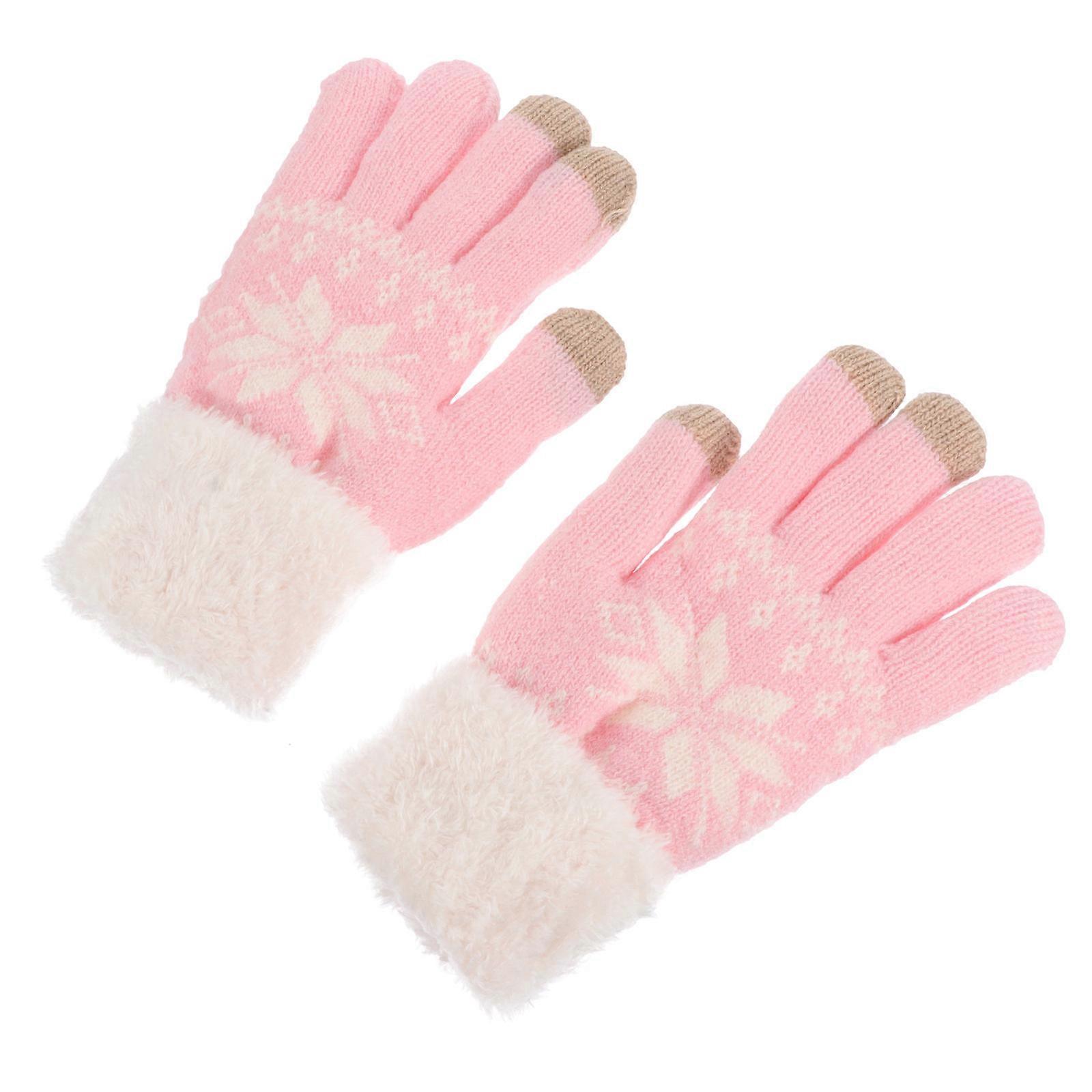 Touchscreen Compatibility Gloves Thickened Warm Gloves For Winter Use 19X8CM Pink 1 Pair