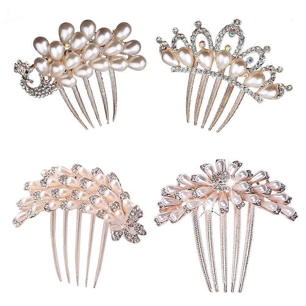 Hair Side Combs 4Pcs Assorted Color Crystal Hair Side Combs Easy Insert for Women