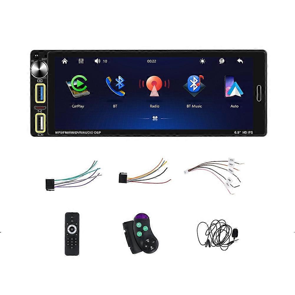 Autoradio simple DIN, écran tactile IPS 6,9 pouces