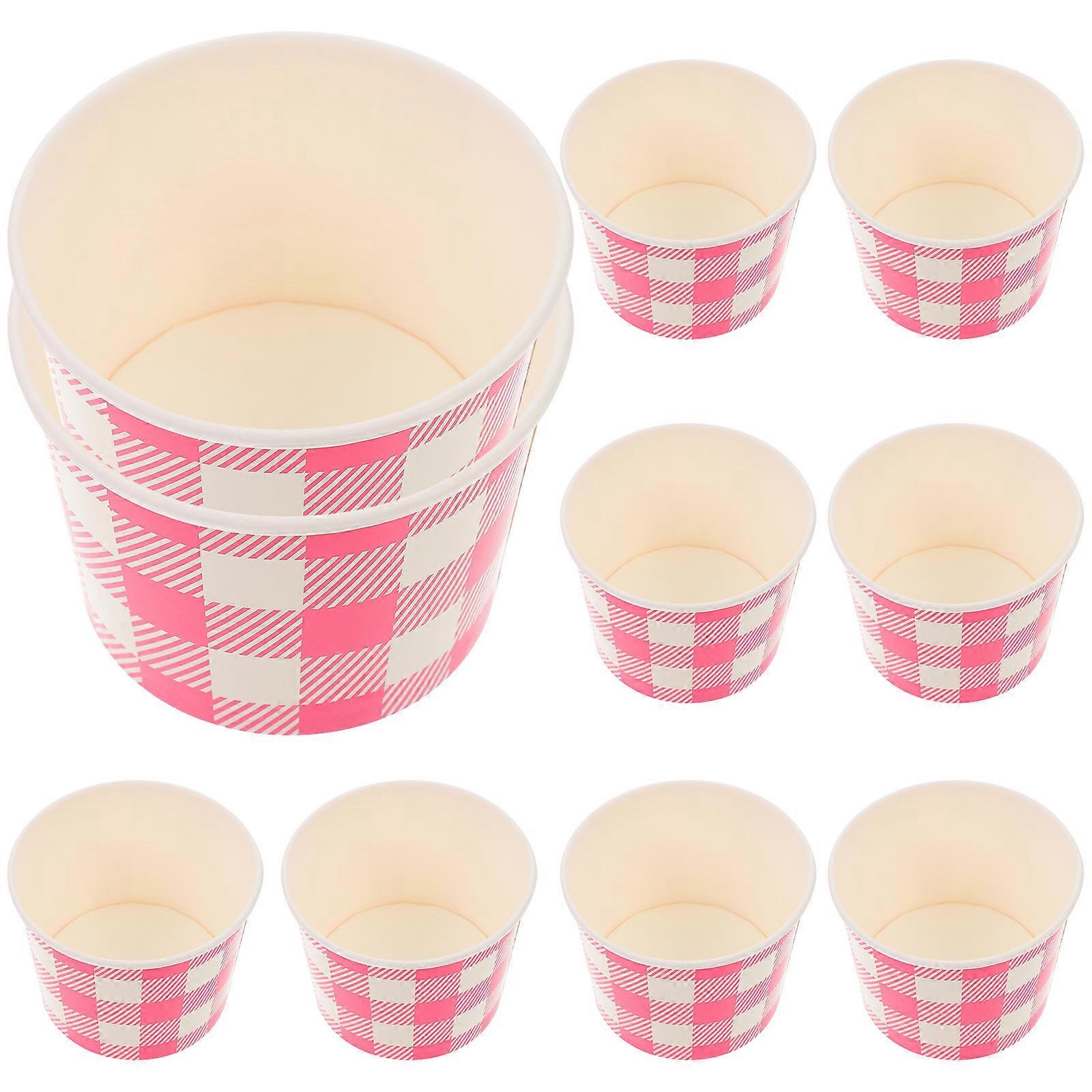 10Pcs Square Grid Pattern Paper Snack Cups Ideal for Ice Cream Pudding and Mousse Serving