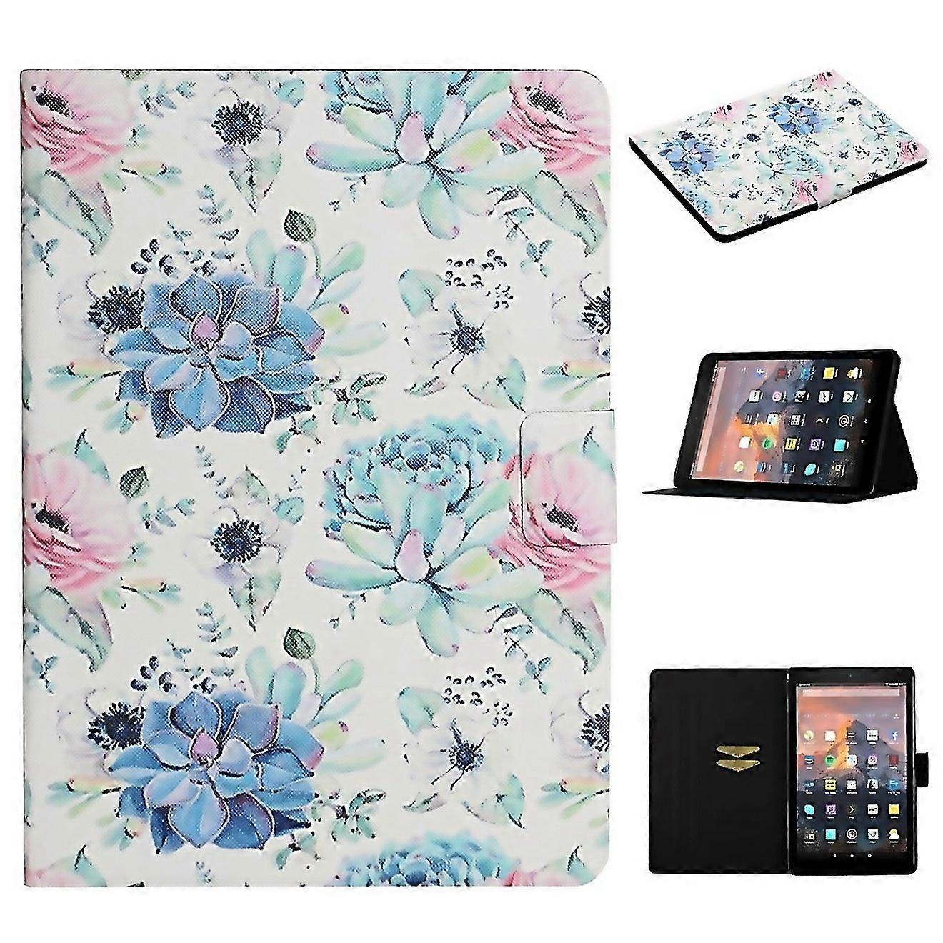 For Flower Pattern Horizontal Flip Leather Case With Card Slots Holder For Amazon Kindle Fire 7