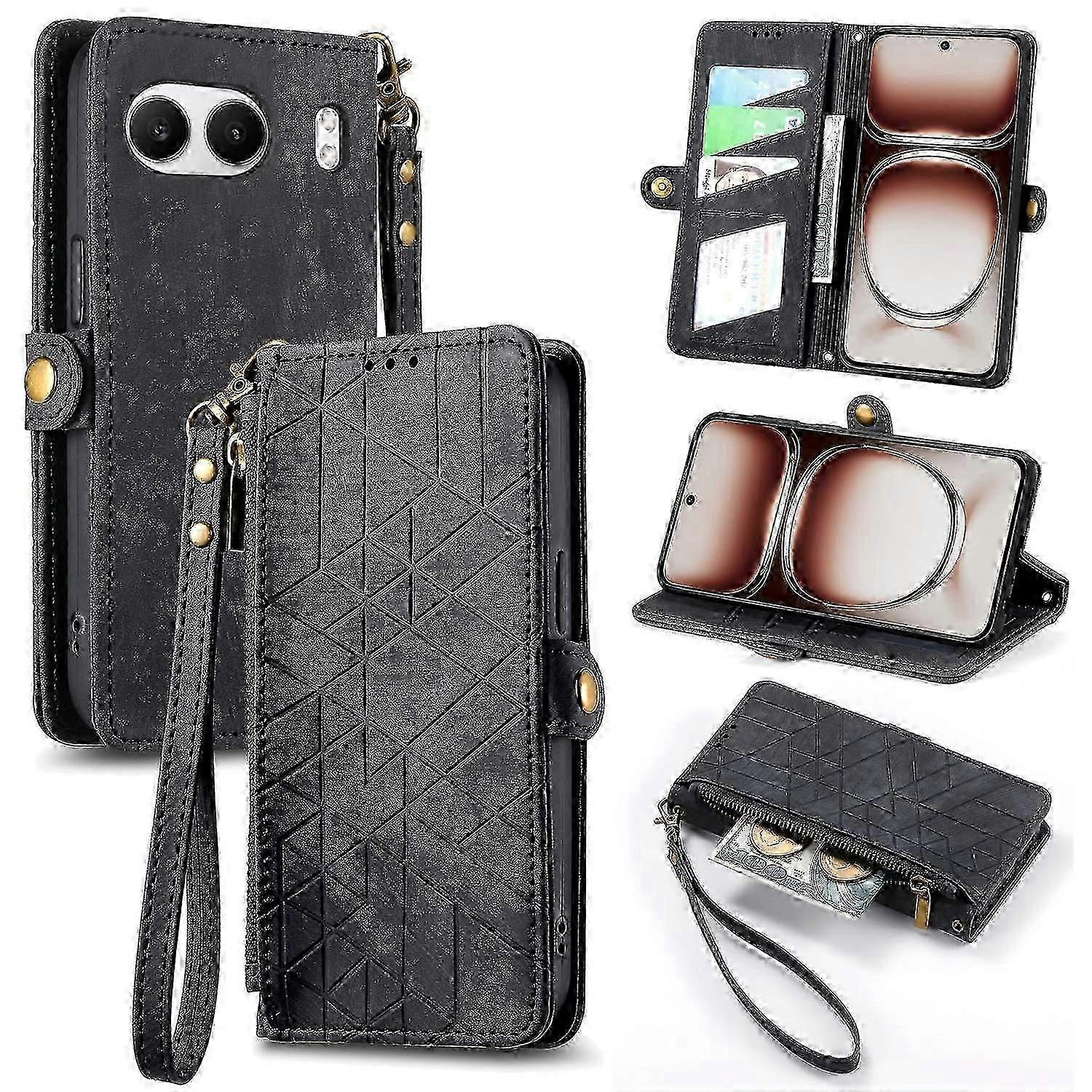 For OnePlus Nord 4 Case Zipper Wallet Geometry Lines Leather Phone Cover