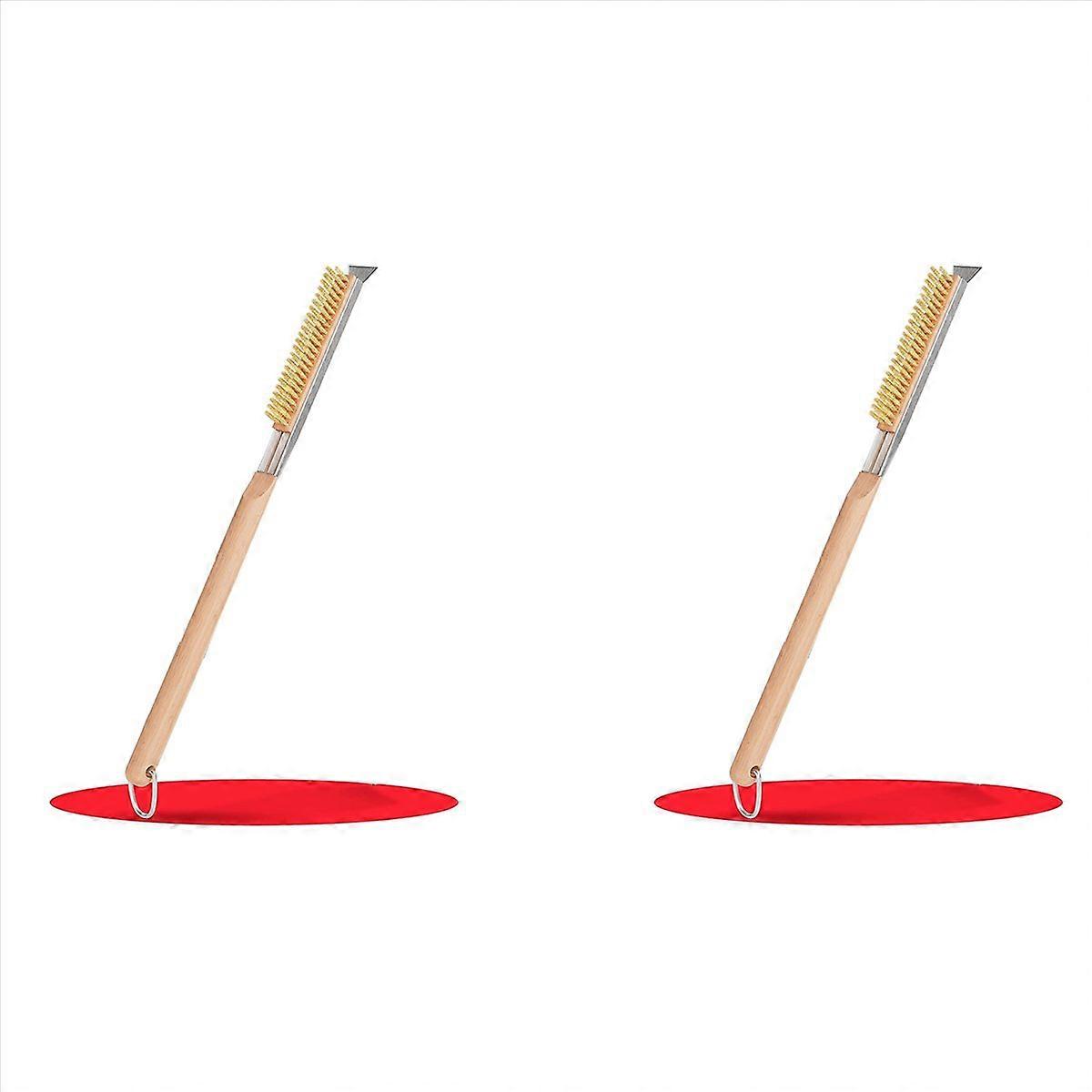 2X Pizza Oven & Stone Brush with Scraper 21In - Clean Stone Between Every Bake - Long, Wooden Handle