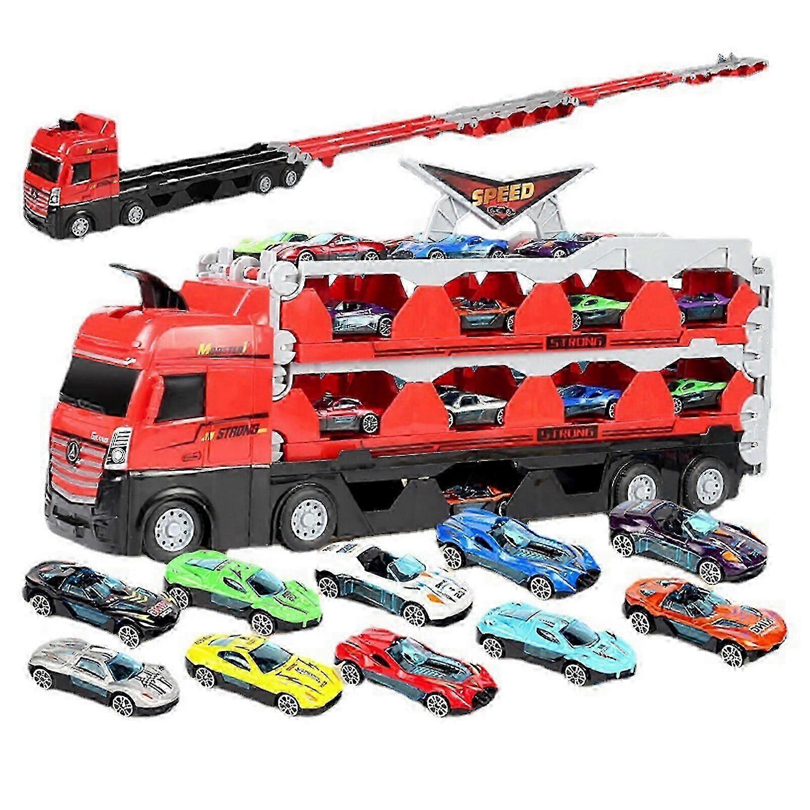 Large truck with ejection track, large truck folding storage transporter toy, car transporter toy set