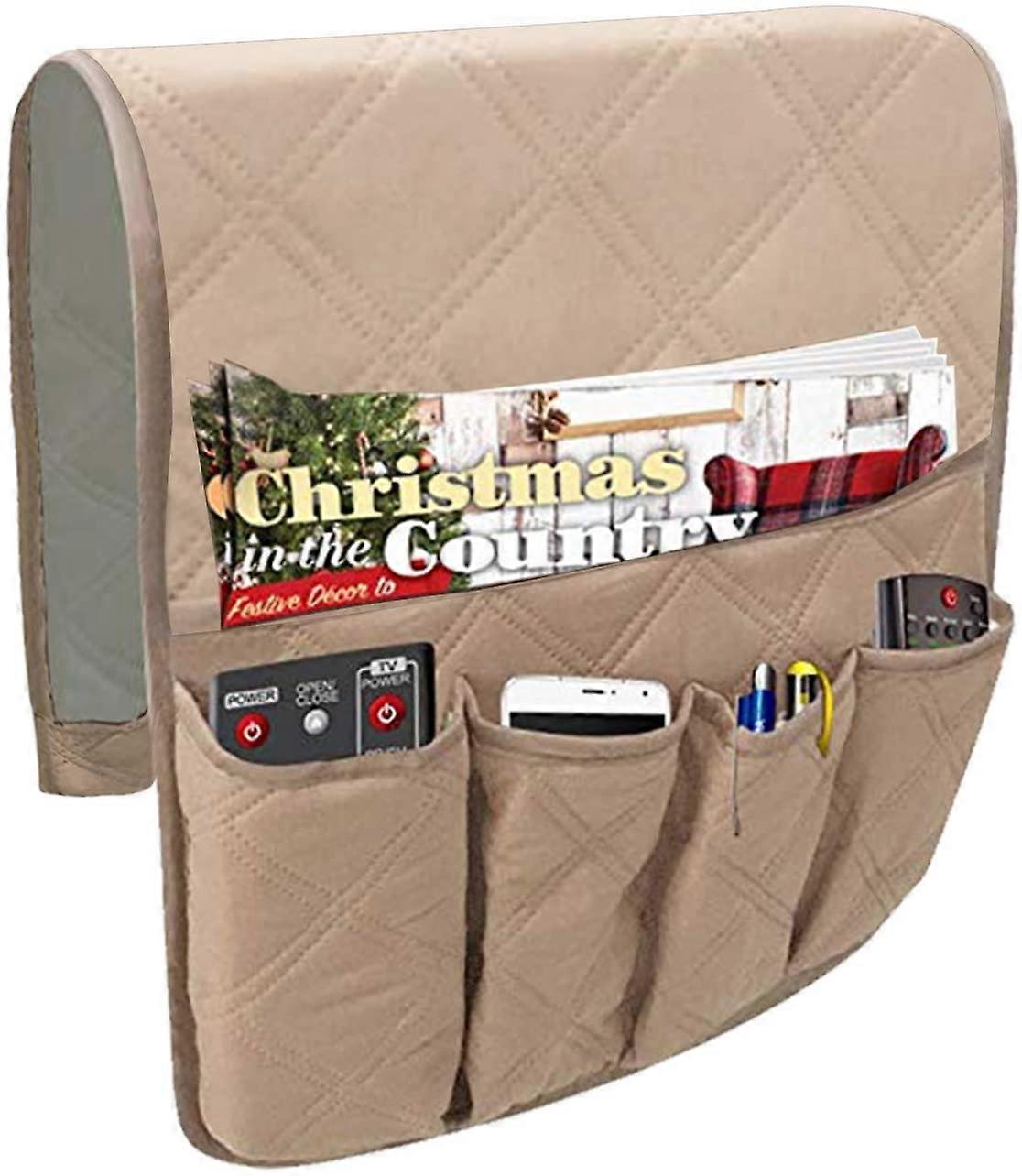 OliviaLiving Sofa Armrest Organizer, Cotton Couch Arm Chair Caddy with 5 Pockets,Remote Control Holder, Magazines Holder,Draped Over Sofa, Couch