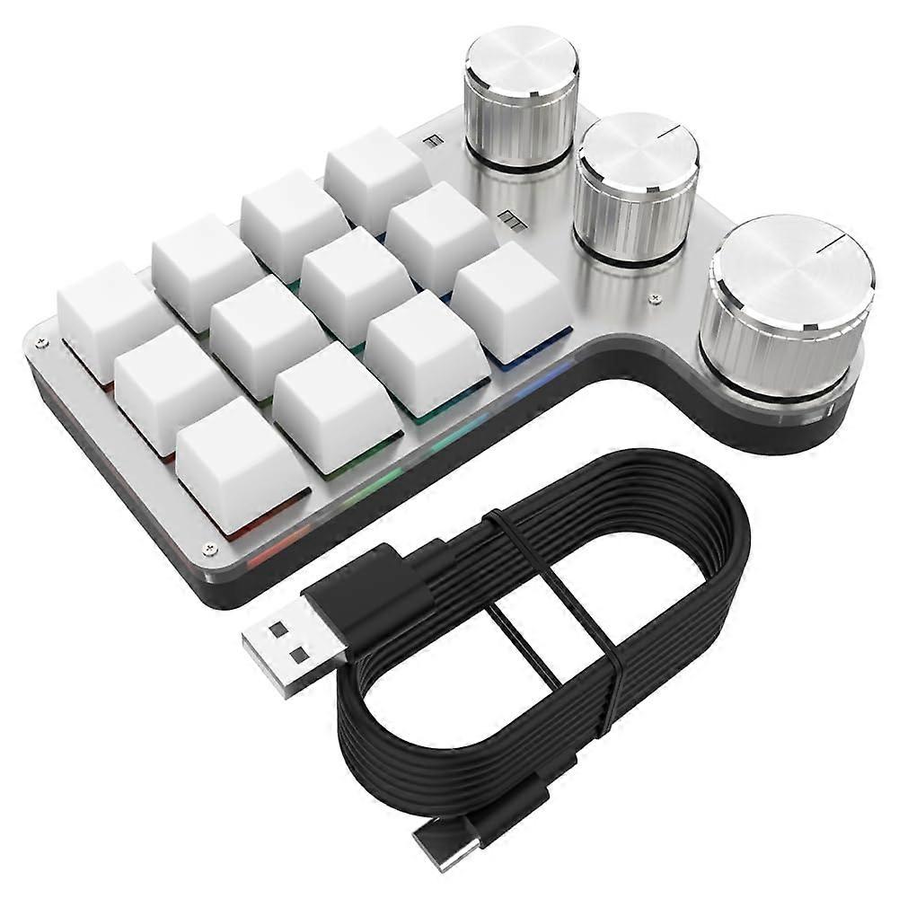 Programmable DIY Mechanical Keyboard RGB 12 Keys Macro Pad With Three Knobs USB Hotswap White