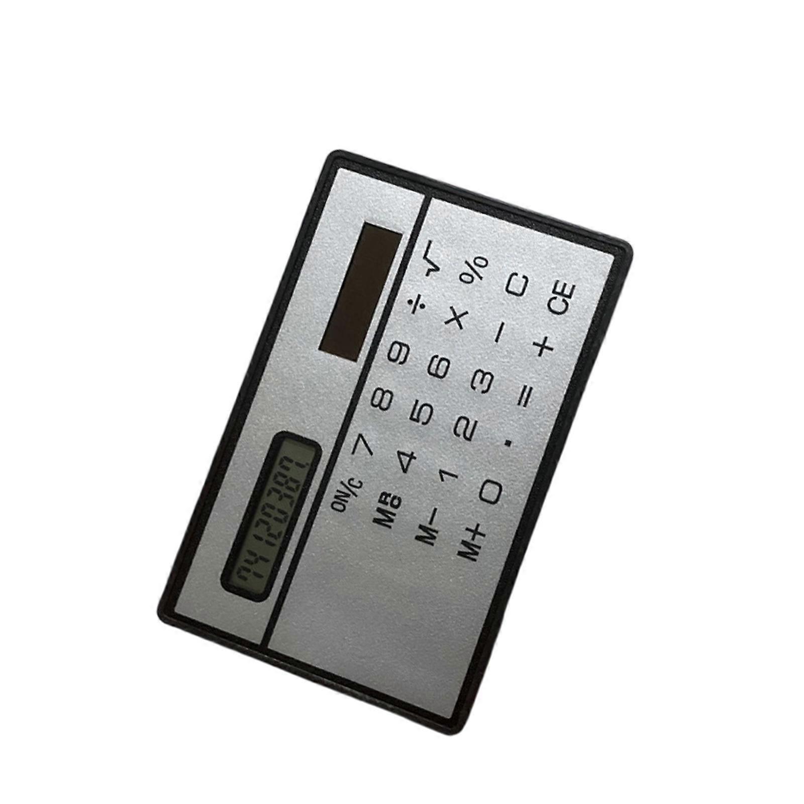 Solar Power Credit Card Sized Calculator Thin ABS Plastic Construction 8 Digit Display Perfect For Travel Office  silver