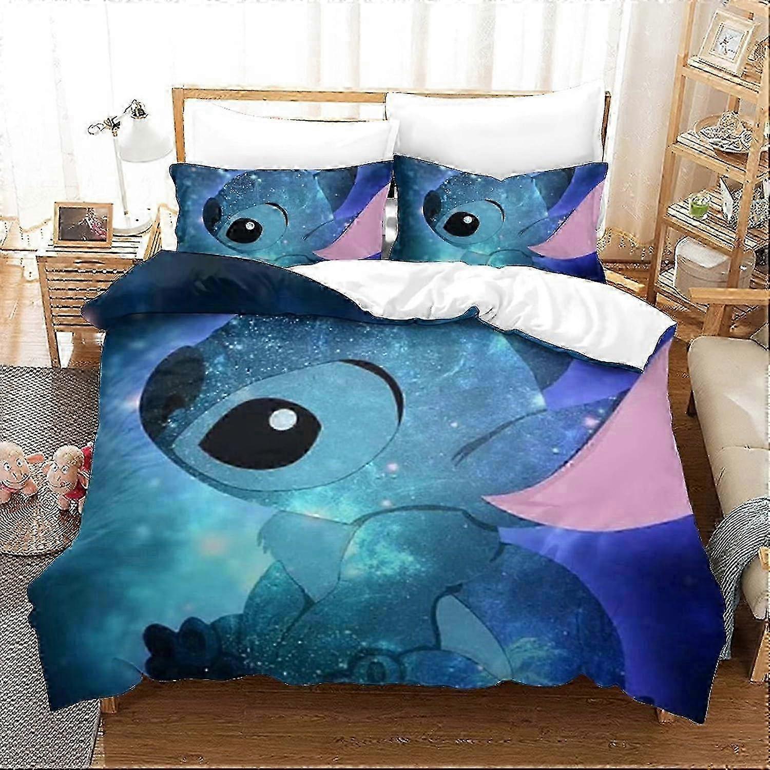 Stitch Children's Bedding Set - Lilo & Stitch Animated Characters Design - with Duvet Cover and Soft and Breathable Duvet Cover Kingxc 135*2