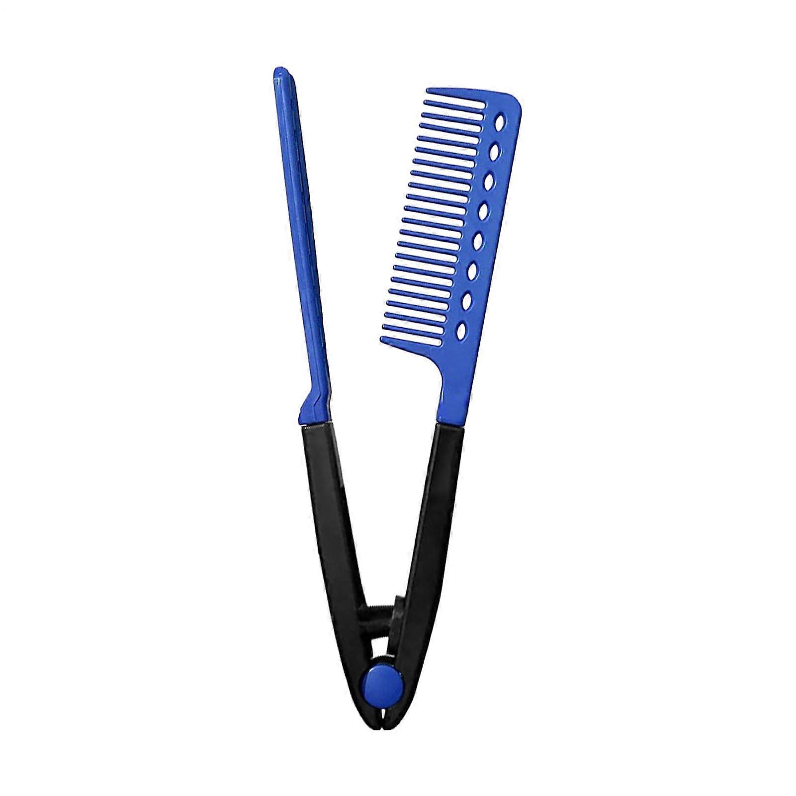 Hair Straightener Comb V Shape Design Professional Straightening And Styling Brush Portable Flat Iron Blue