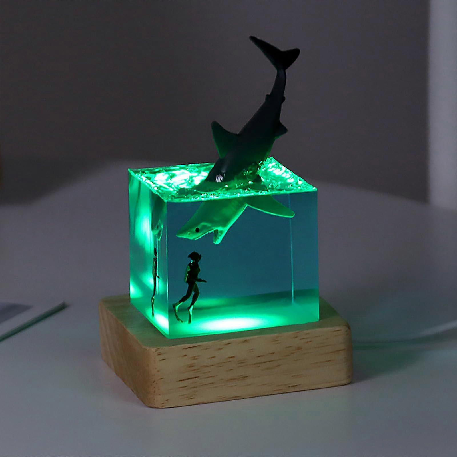 Diver Night Lamp Handmade Resin Lamp Glow In The Dark Desk Table Lamp Megalodon Model Gift