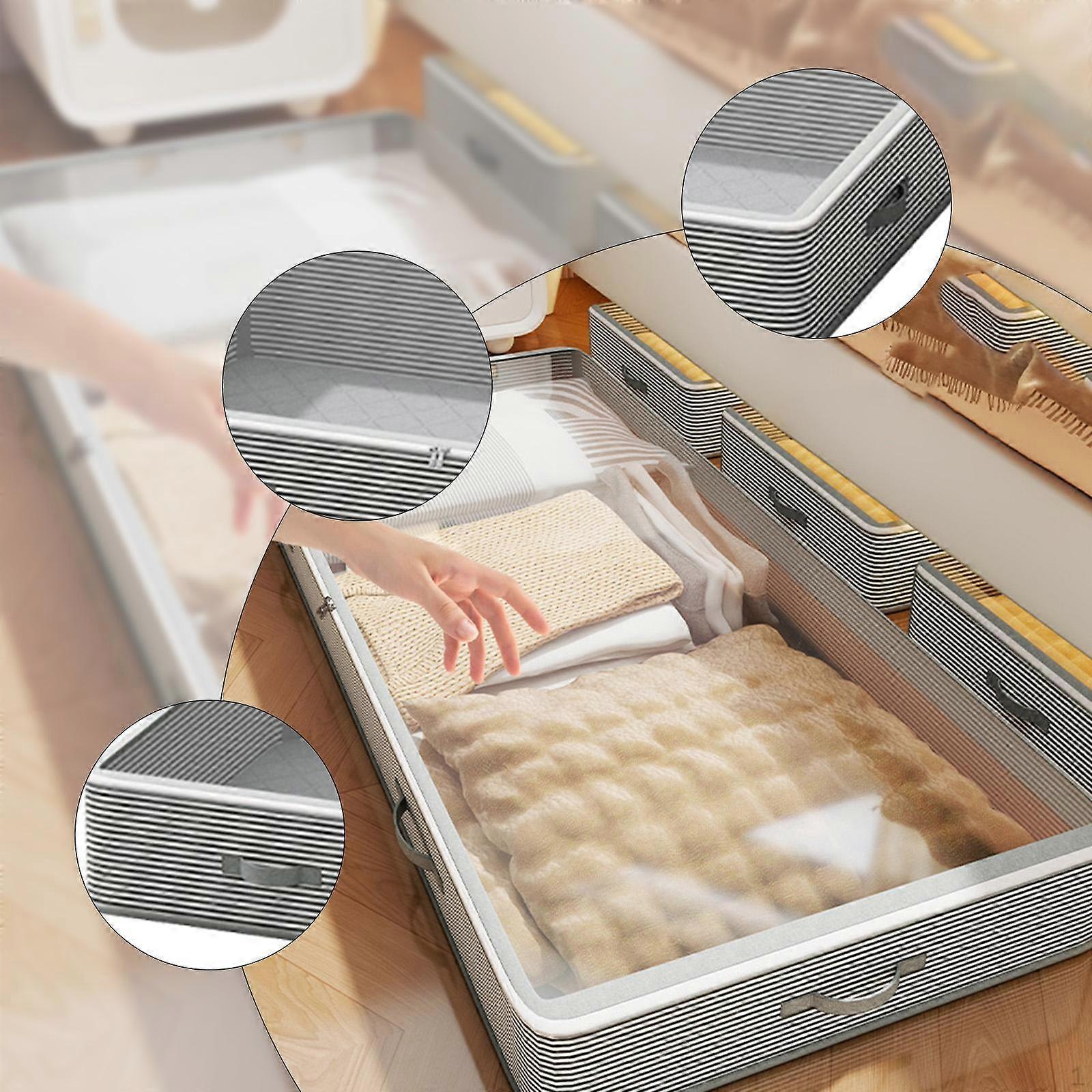 under Bed Storage Container Closet Organizer 55L Easily Access Underbed Bin for Pillows