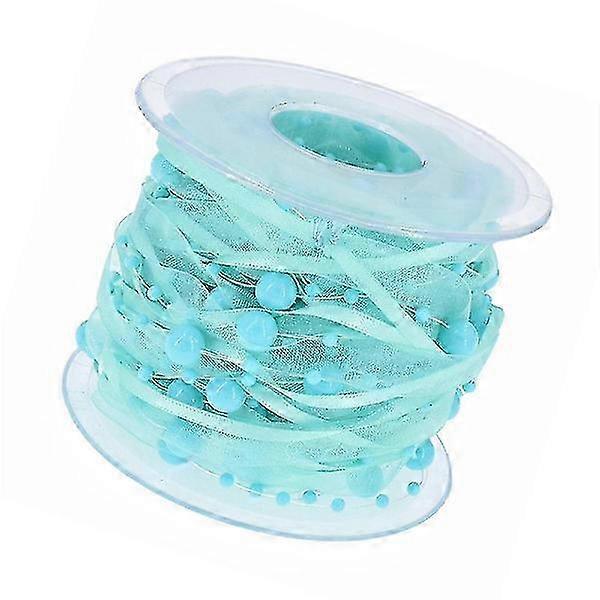 11 meters pearl ribbon in chiffon satin with 3 rows of artificial pearls in Styletiffany blue