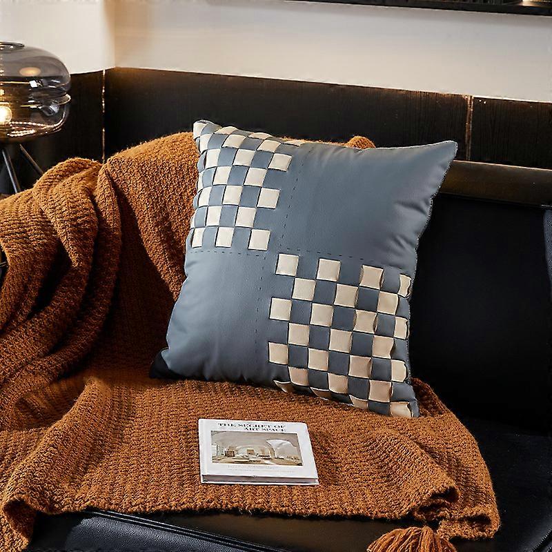 Blue - 45*45cm Single Pillowcase, Simple Plaid Woven Fabric, Tech Fabric, Eco-friendly Fabric, Sofa Backrest, Nordic Style, Bedside Cushion