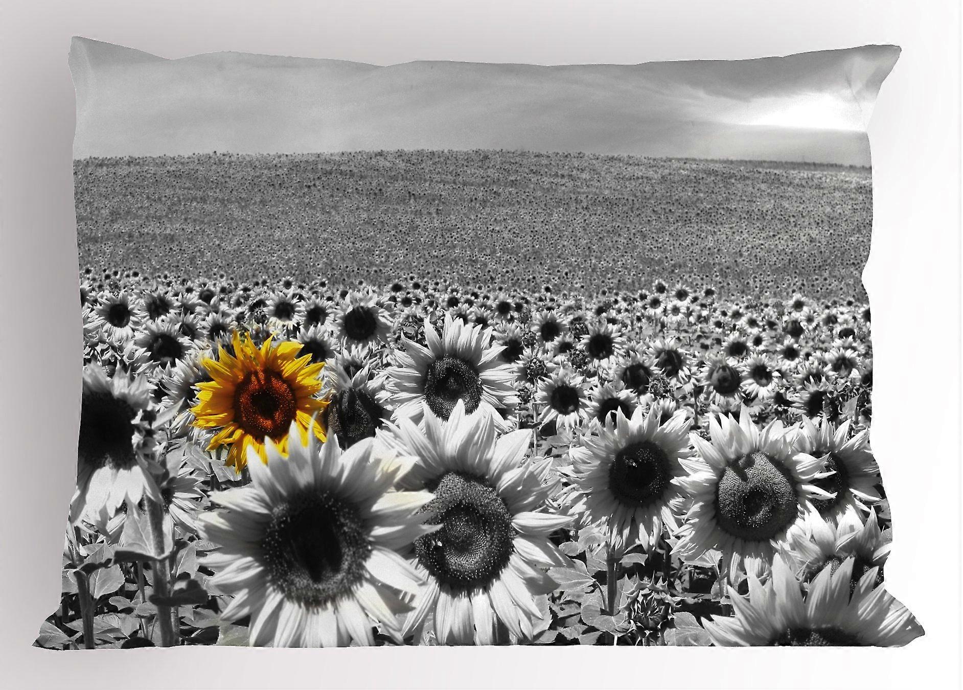 King Size Microfiber Pillowcase with Black and White Sunflower Print, Soft WrinkleResistant Cover