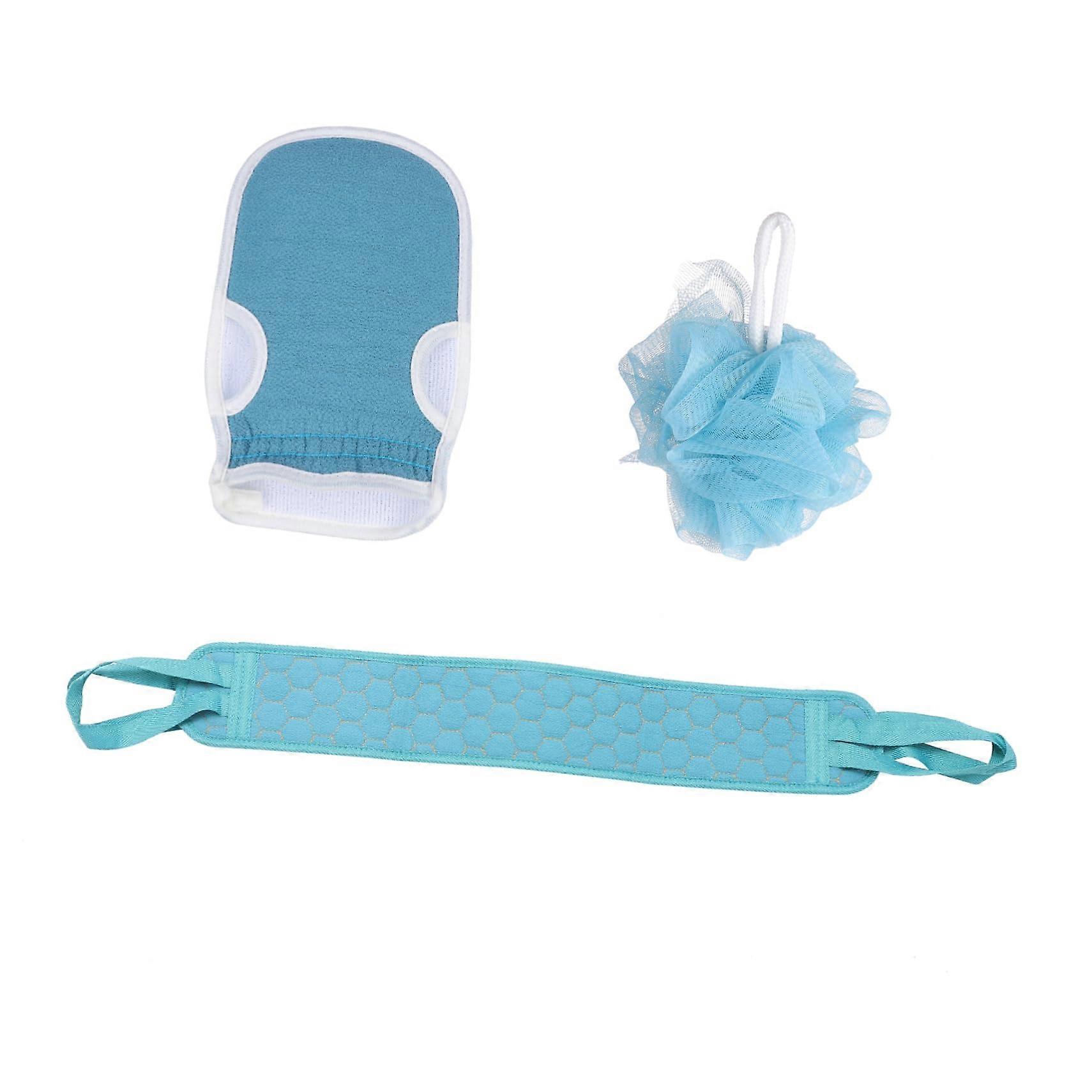 Exfoliating Bath Gloves and Long Strap Back Scrubber Set for Shower and Body Cleaning