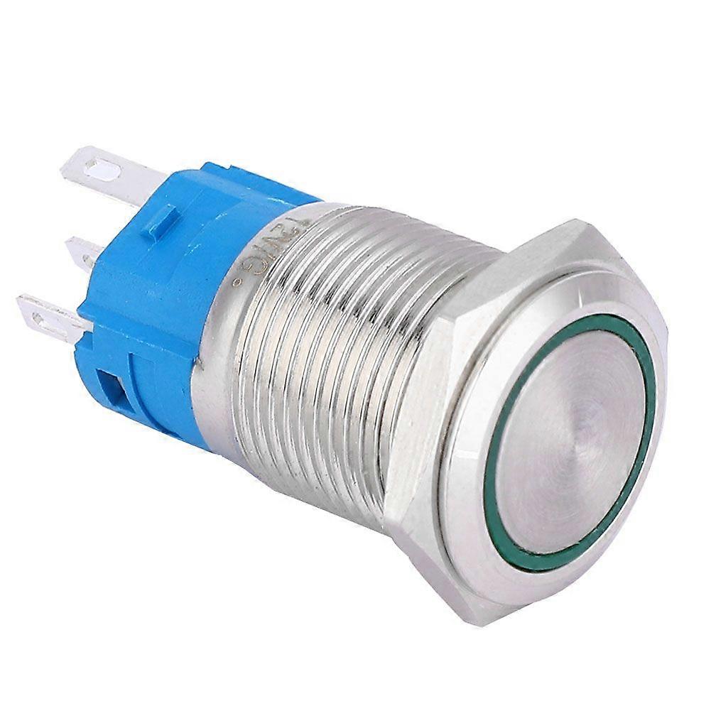 16mm Metal Push Button Switch with LED, Self Reset, 1NO, 1NC, for Vehicle Modification (Green Light, 12V)