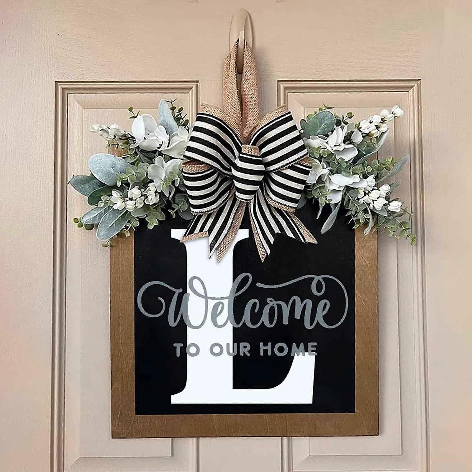 Chamoist A-Z Last Name Year Round Front Door Wreath with Bow, 24" Farmhouse Spring Wreath for Outside Hanger Decor Compatible with wreath bow