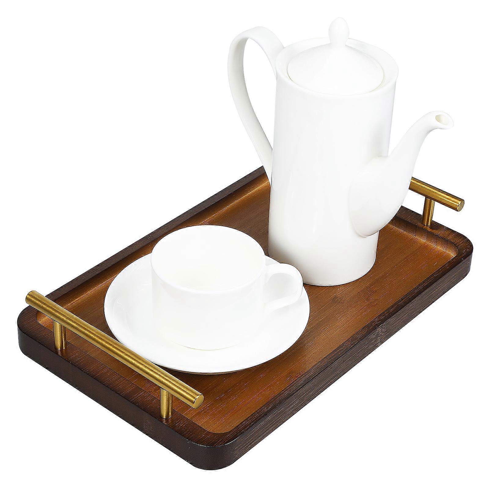 Light Brown Bamboo Tea Tray with Handles for Serving Home Decor