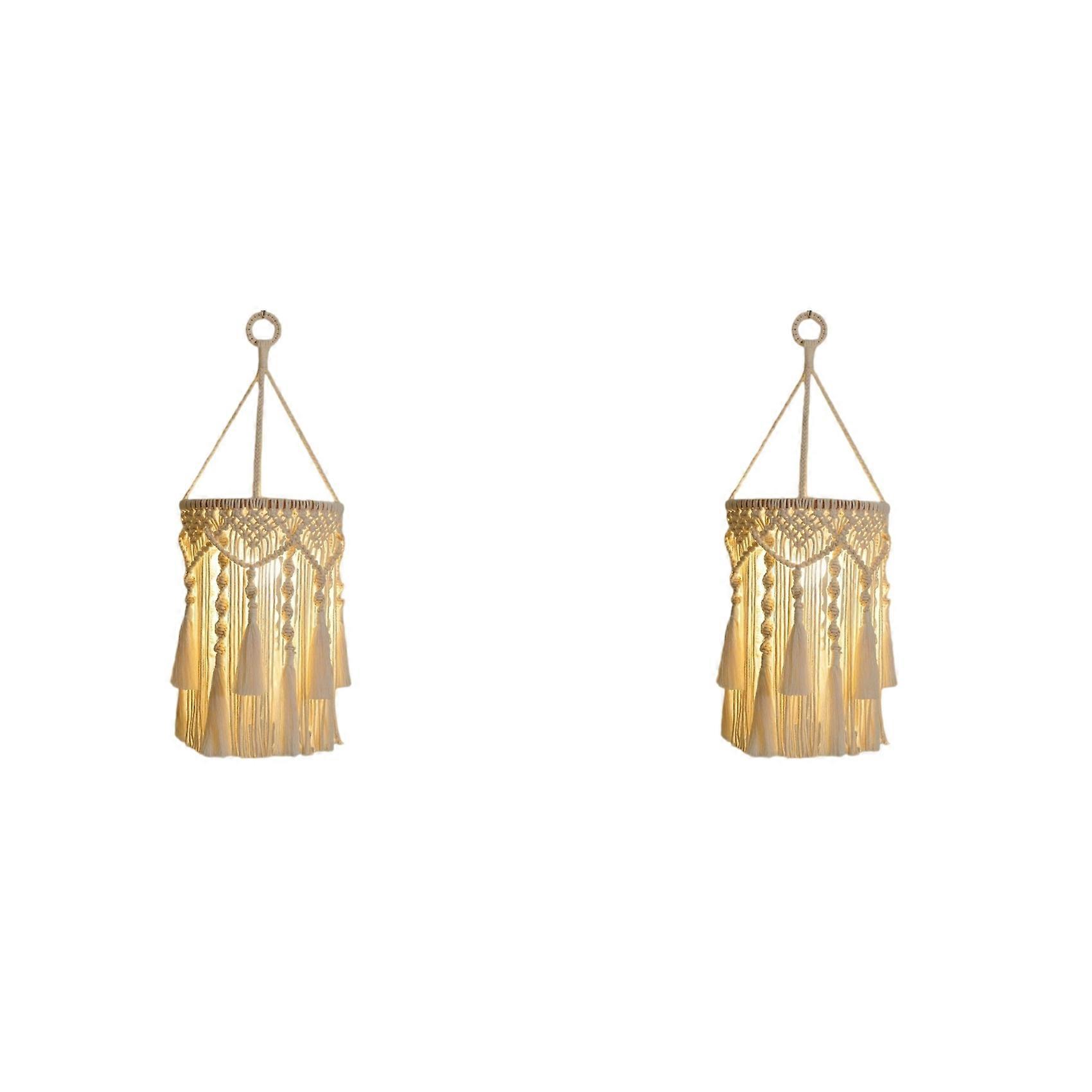 2X Boho Lamp Shade,Boho Hanging Lamp Handmade Macrame Lamp Shade Plug in Pendant Light,Bohemian Hanging Lights