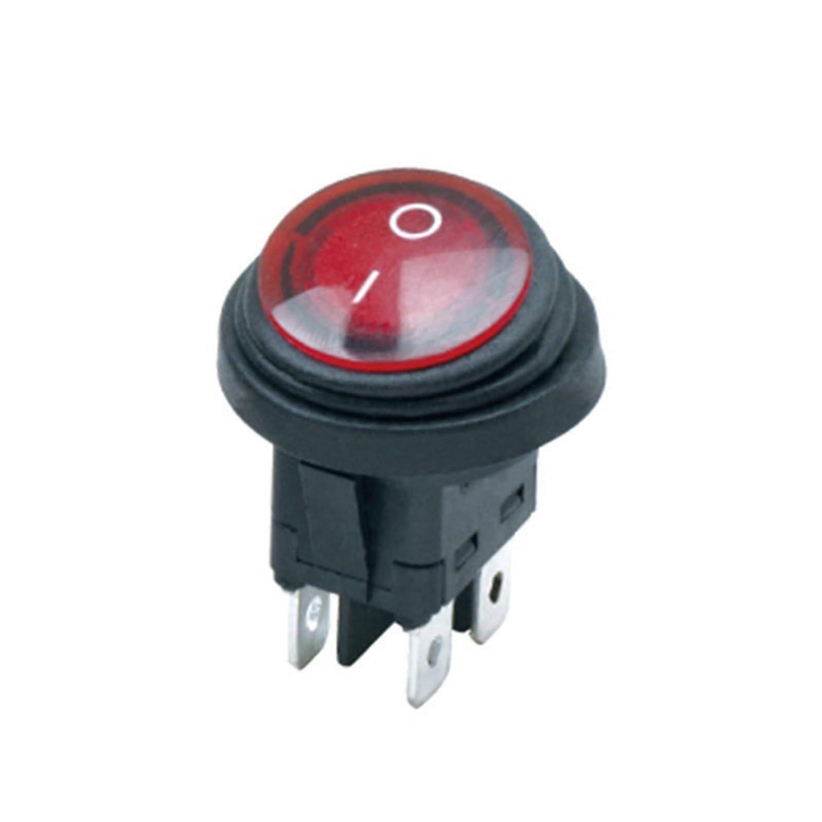 4Pins IP65 On-Off Round Rocker Switch KCD2-7201N-4 6A/125V 10A/250VAC Red Light Lamp Boat Switch