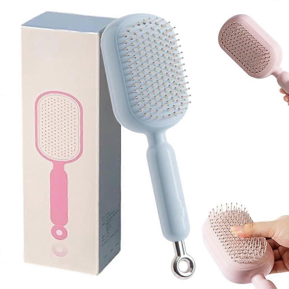 Self Cleaning Hair Brush with Retractable Cushion, Anti Static Scalp Massage Comb for Women, Blue