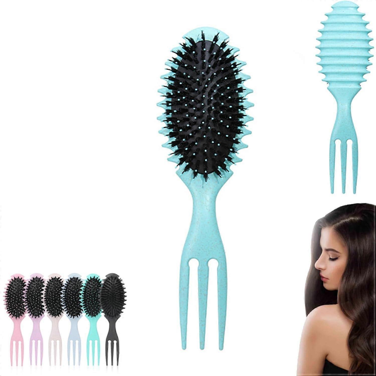 Curl Defining Brush with  Boar Bristles, 3in1 Styling Set for Curly Hair, Green