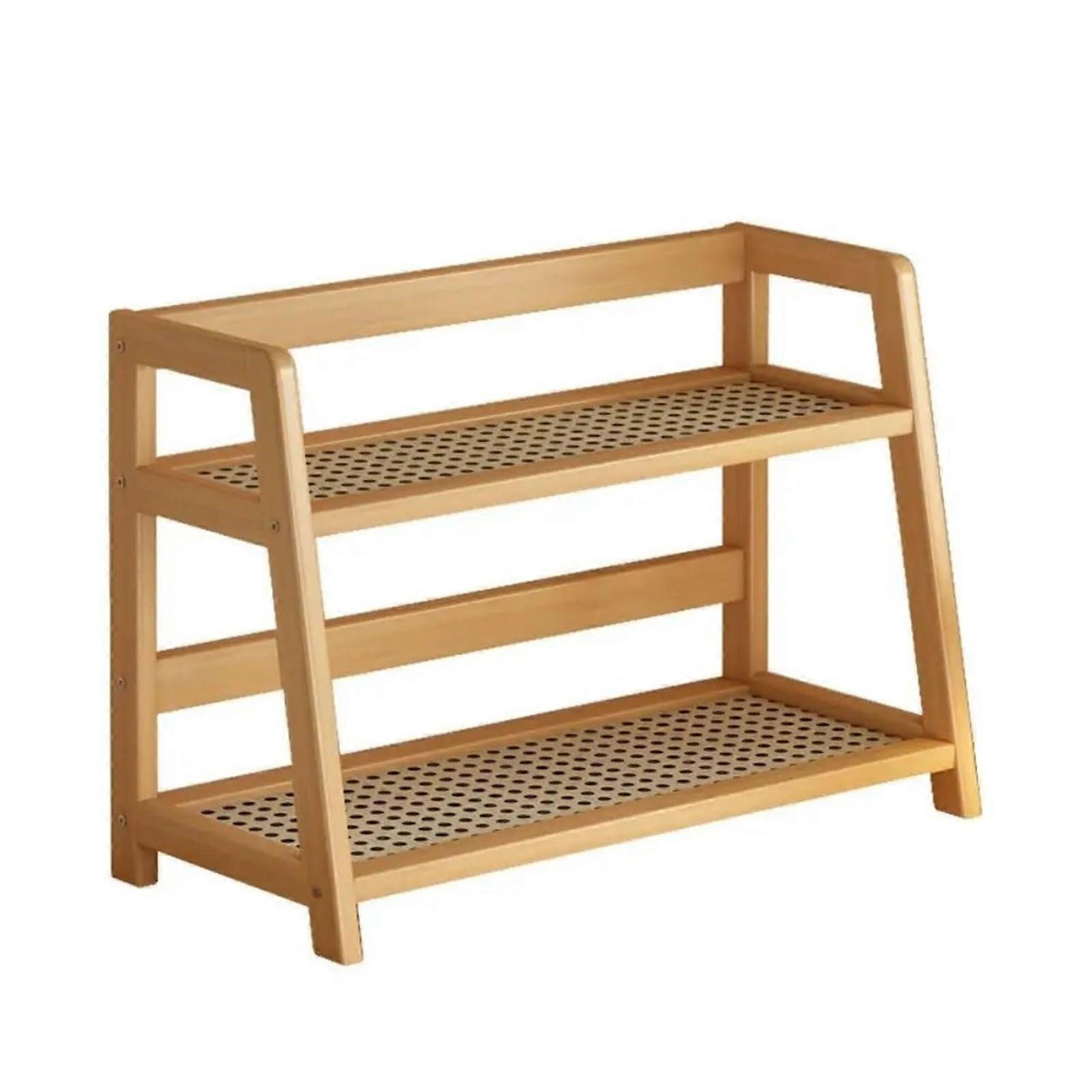 2 Tier Bamboo Storage Shelf Kitchen Organizer Rack Durable Countertop Retro Design Small