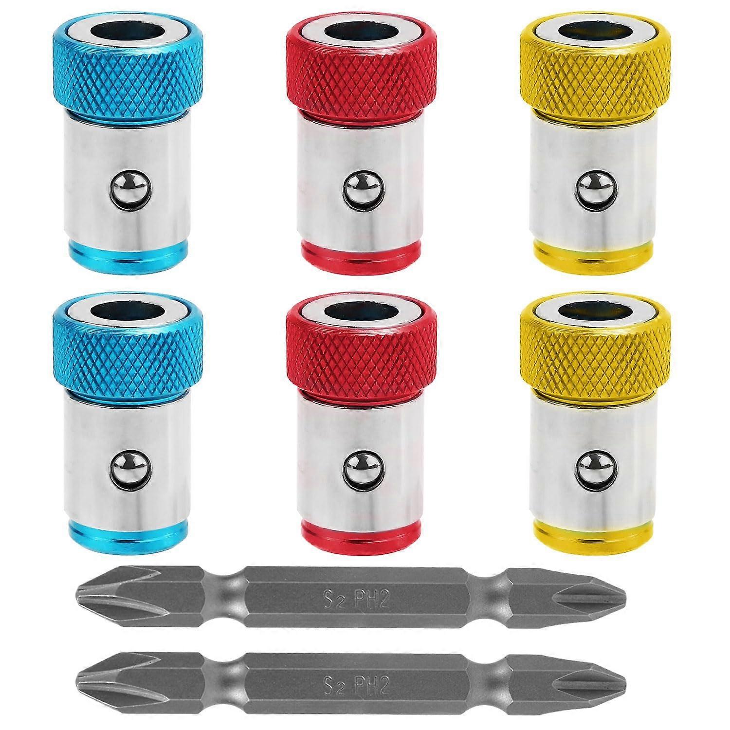 Magnetic Screwdriver Bit Holder with Strong Grip, 6pcs Rings and 2pcs PH2 Bits, Hex Shank