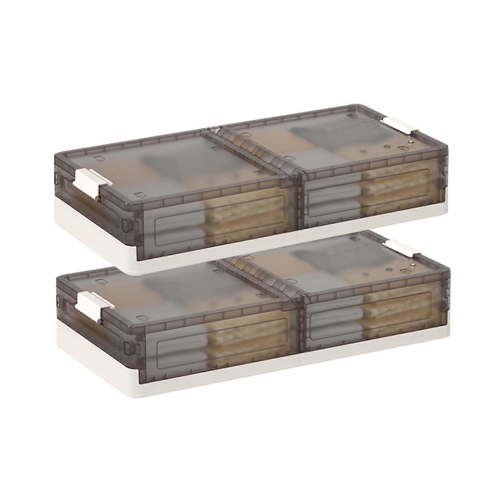 2Pack Clear Under Bed Storage Bins with Lids, Stackable Plastic Organizer Boxes for Clothes and Shoes, Cream White