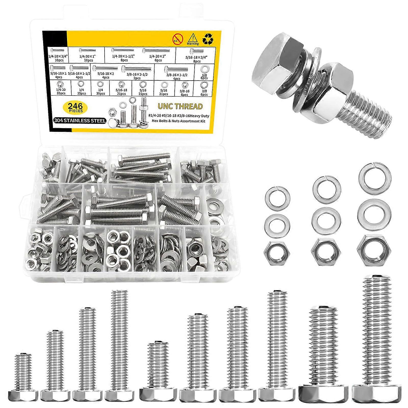 246PCS Hex Fasteners with Bolts Nuts & Washers in Premium Material Suitable for Efficient Assembly & Maintenance Tasks Multicolor