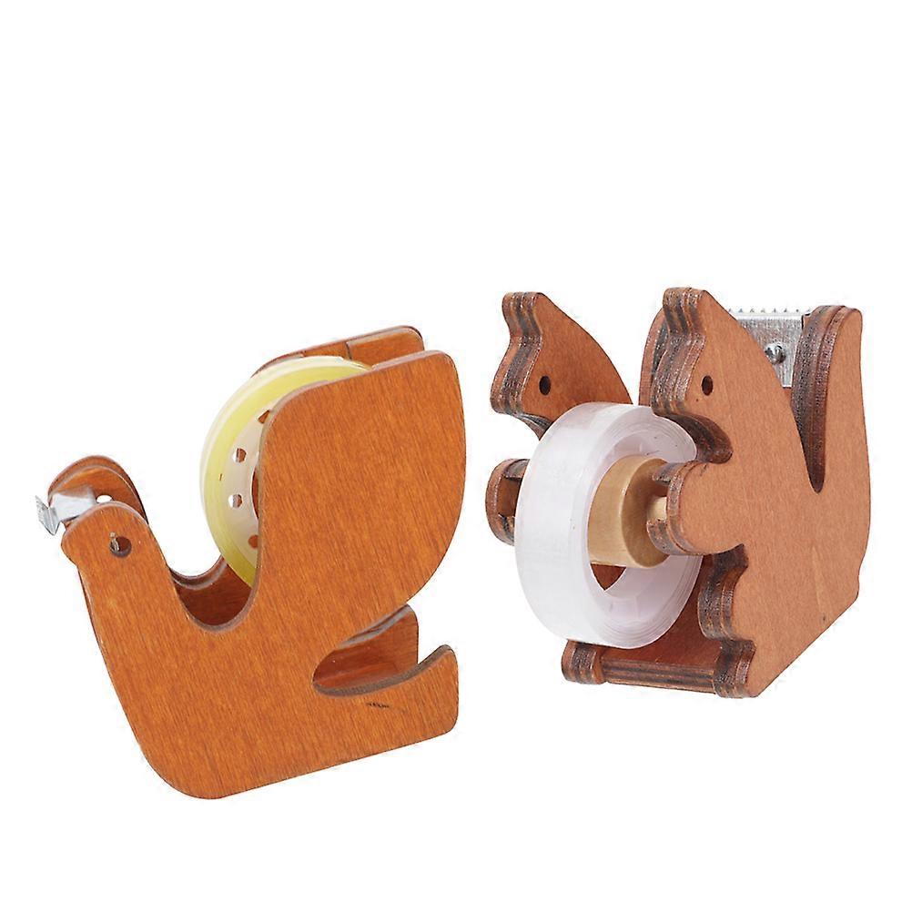 Wood Desk Tape Holder with Cutter Function 2Pcs Wooden Set